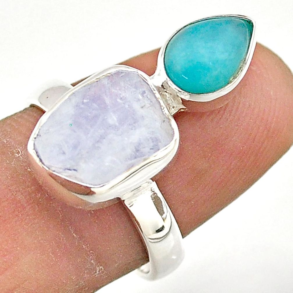 7.25cts moonstone slice rough peruvian amazonite 925 silver ring size 7 t69936