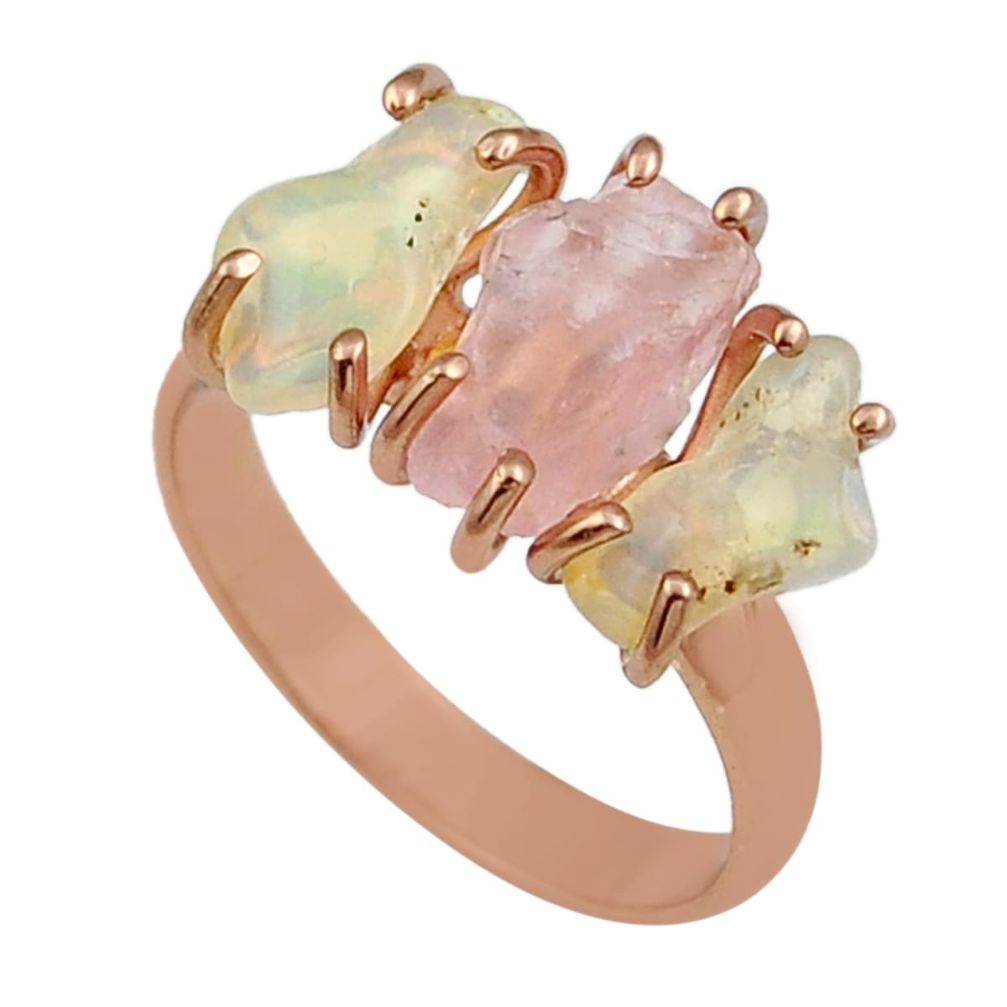 7.63cts morganite ethiopian opal rough 925 silver rose gold ring size 8.5 y22690