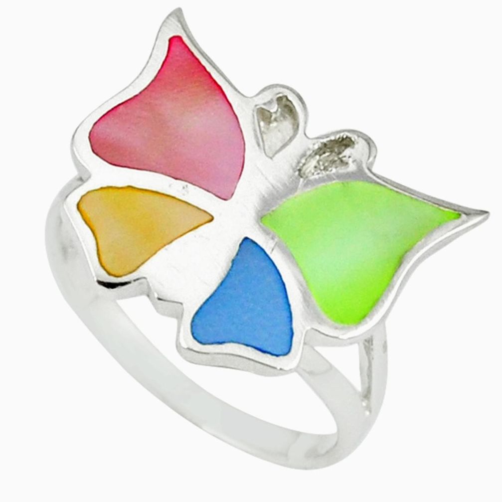 Multi color blister pearl enamel 925 silver butterfly ring size 7 a39948 c13298