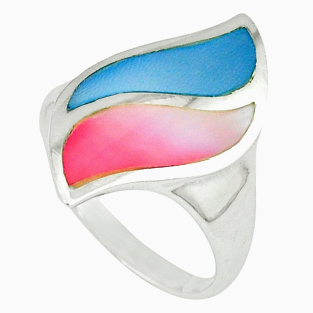 Multi color blister pearl enamel 925 silver ring size 8.5 a39938 c13058