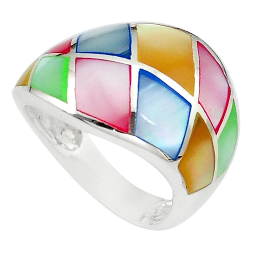 4.89gms multi color blister pearl enamel 925 silver ring size 6 a91943 c13029