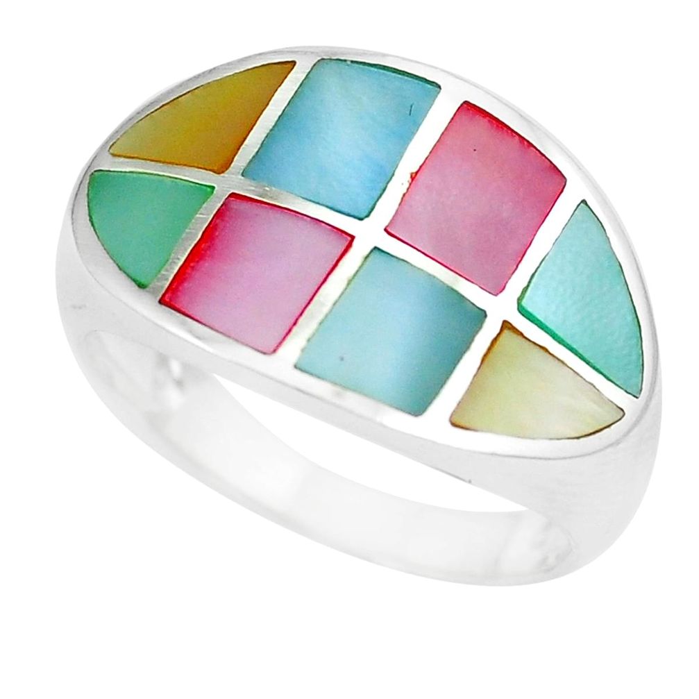 6.02gms multi color blister pearl enamel 925 silver ring size 8 a88562 c13023