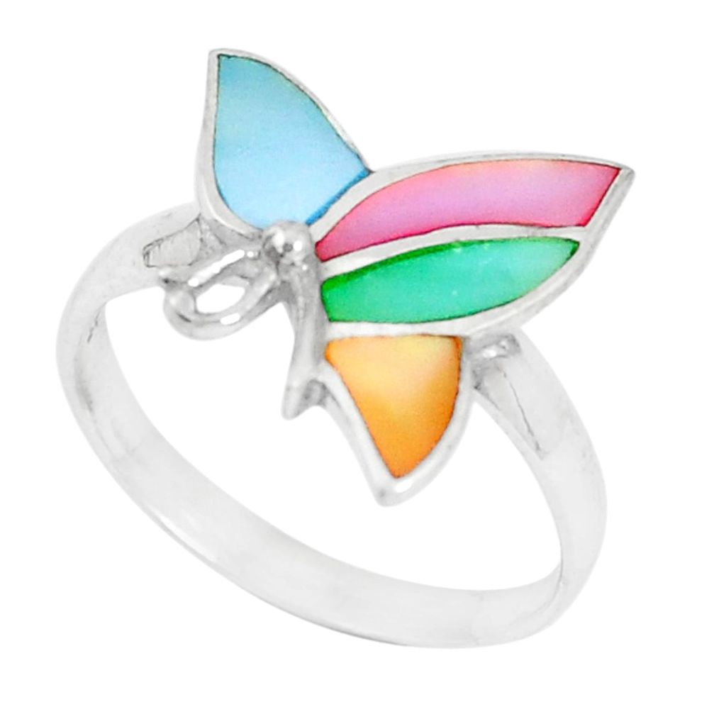 2.87gms multi color blister pearl enamel 925 silver ring size 8 a93328 c13444