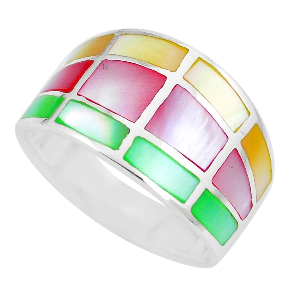 5.89gms multi color blister pearl enamel 925 silver ring size 9 a88705 c13035