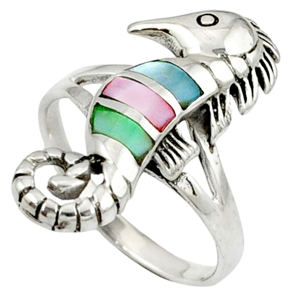 Multi color blister pearl enamel 925 silver seahorse ring size 9 c12182