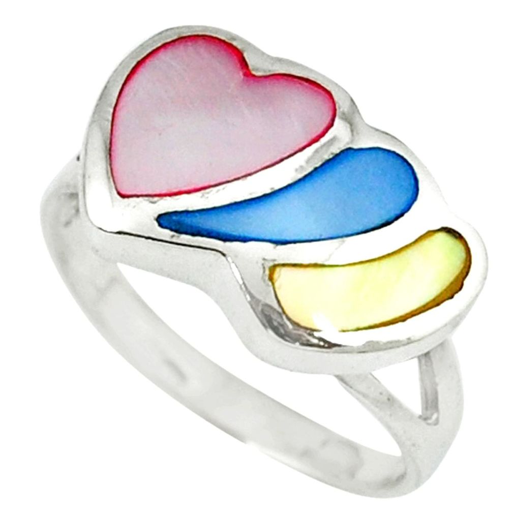 Multi color blister pearl enamel 925 sterling silver heart ring size 6.5 c12910