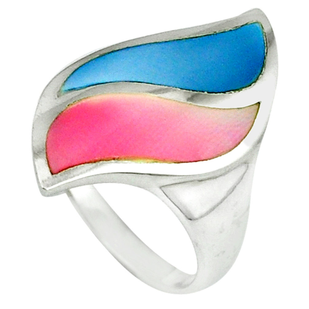 Multi color blister pearl enamel 925 sterling silver ring size 6.5 a39930 c13046