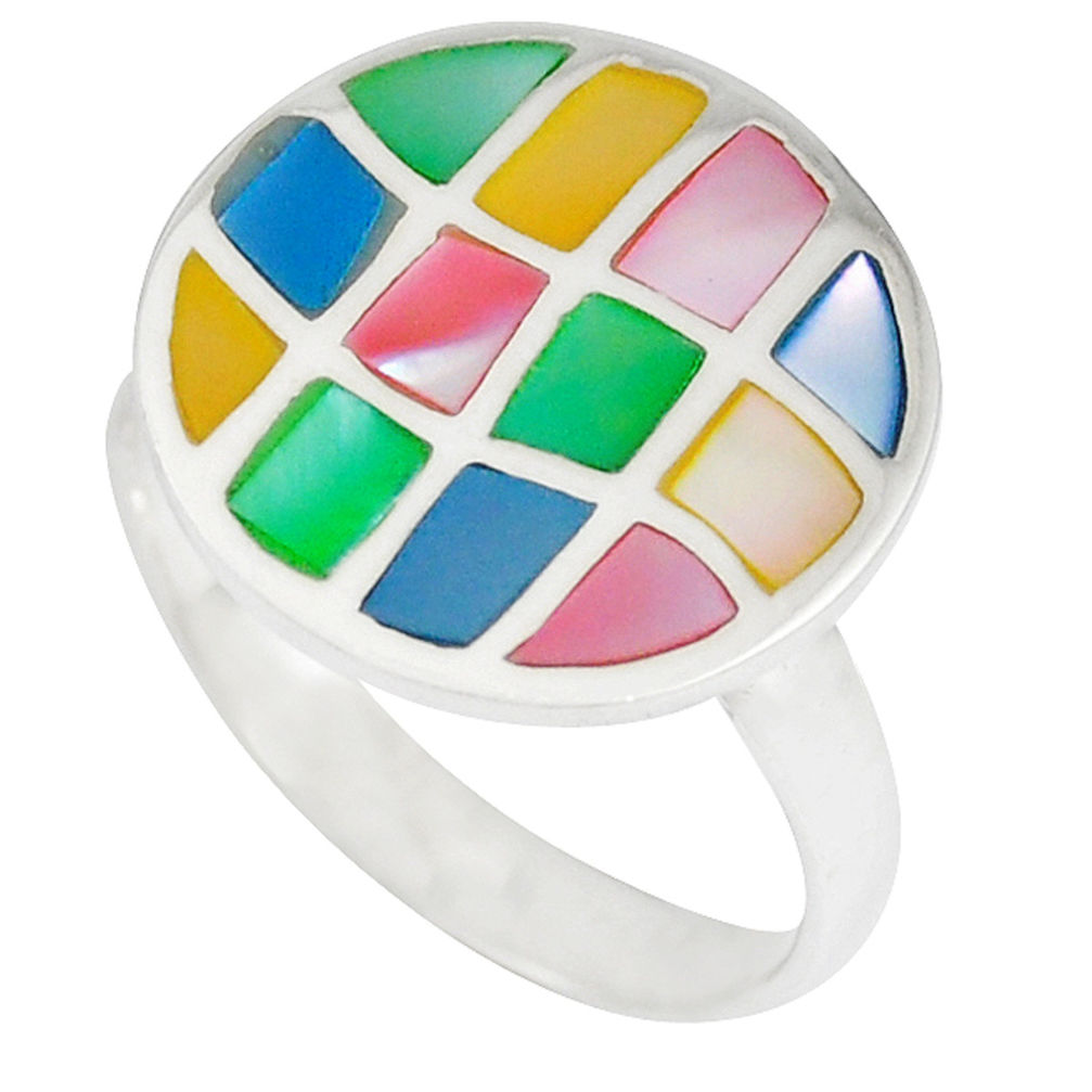 Multi color blister pearl enamel 925 sterling silver ring size 8.5 a41711 c13050