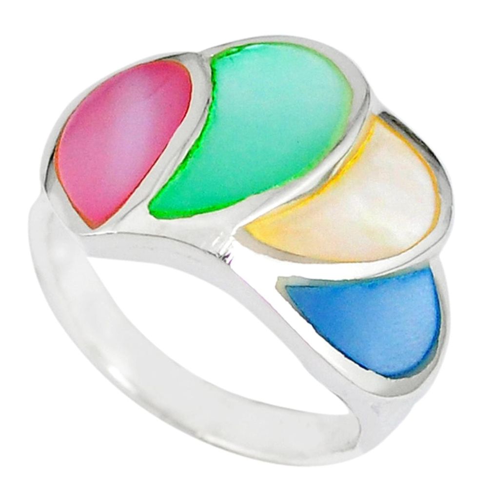 Multi color blister pearl enamel 925 sterling silver ring size 5.5 a41808 c13182