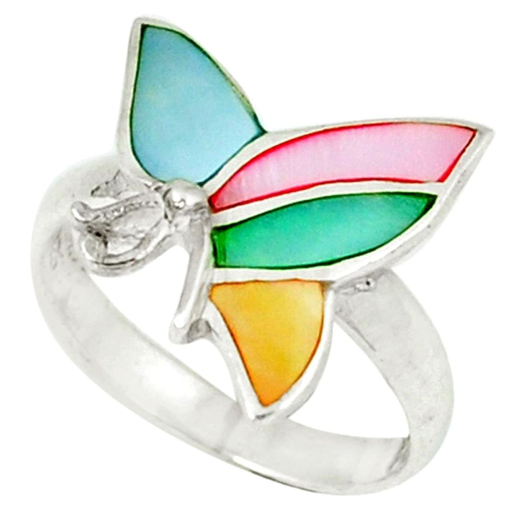 Multi color blister pearl enamel 925 sterling silver ring size 5.5 a46432 c13452