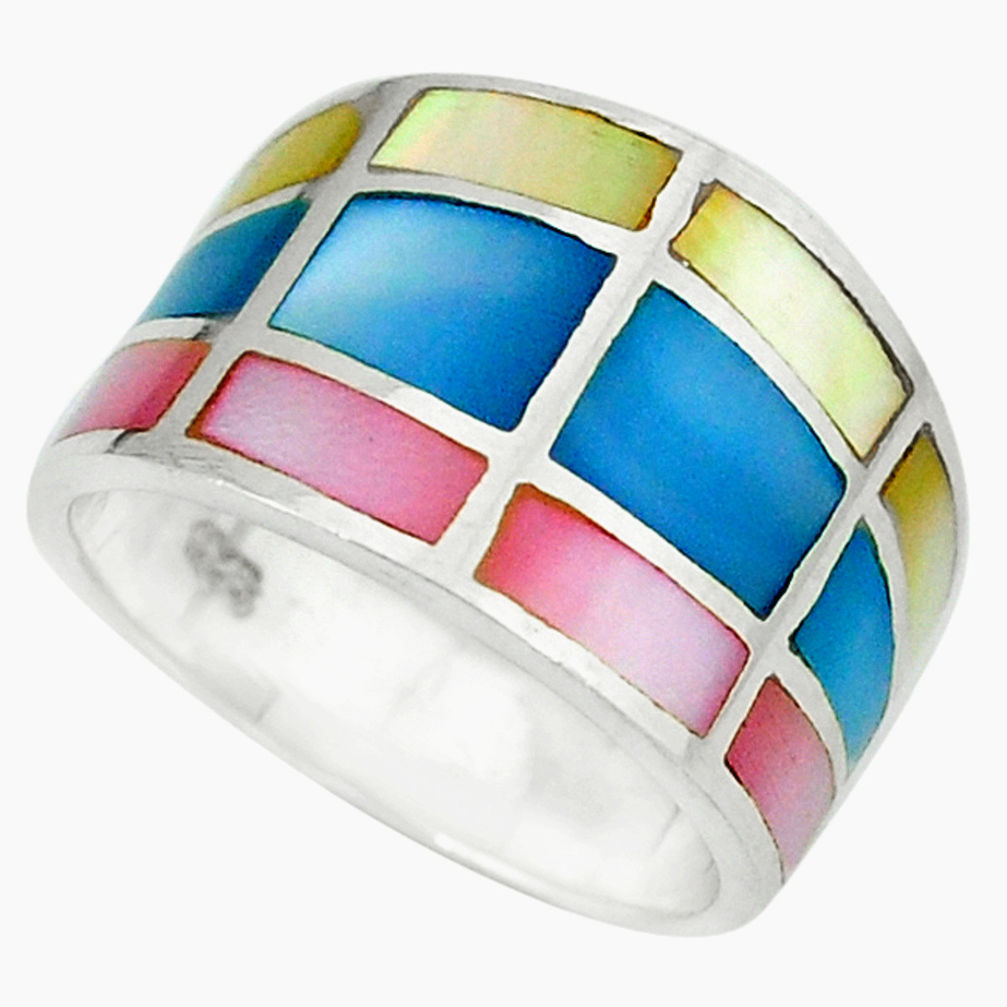 Multi color blister pearl enamel 925 sterling silver ring size 5.5 a49448 c13037