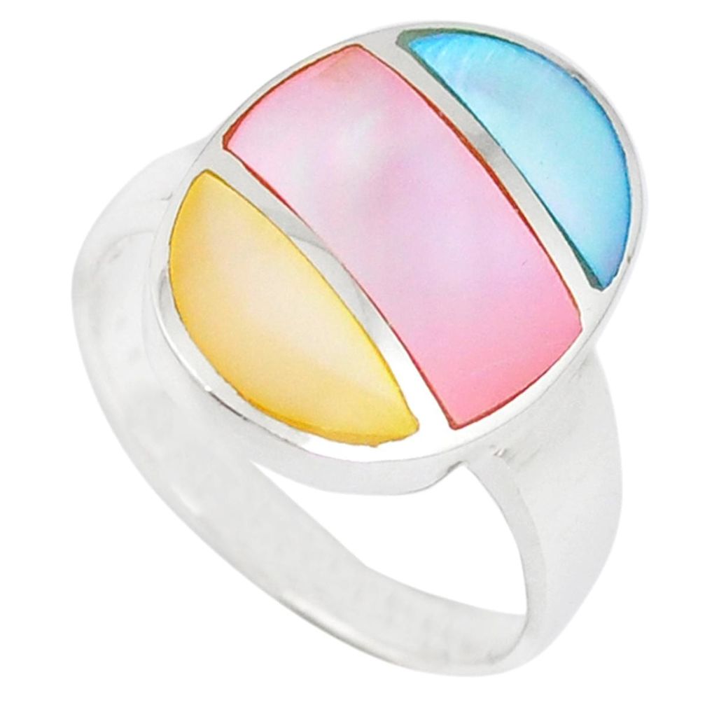 Multi color blister pearl enamel 925 sterling silver ring size 6.5 c12879