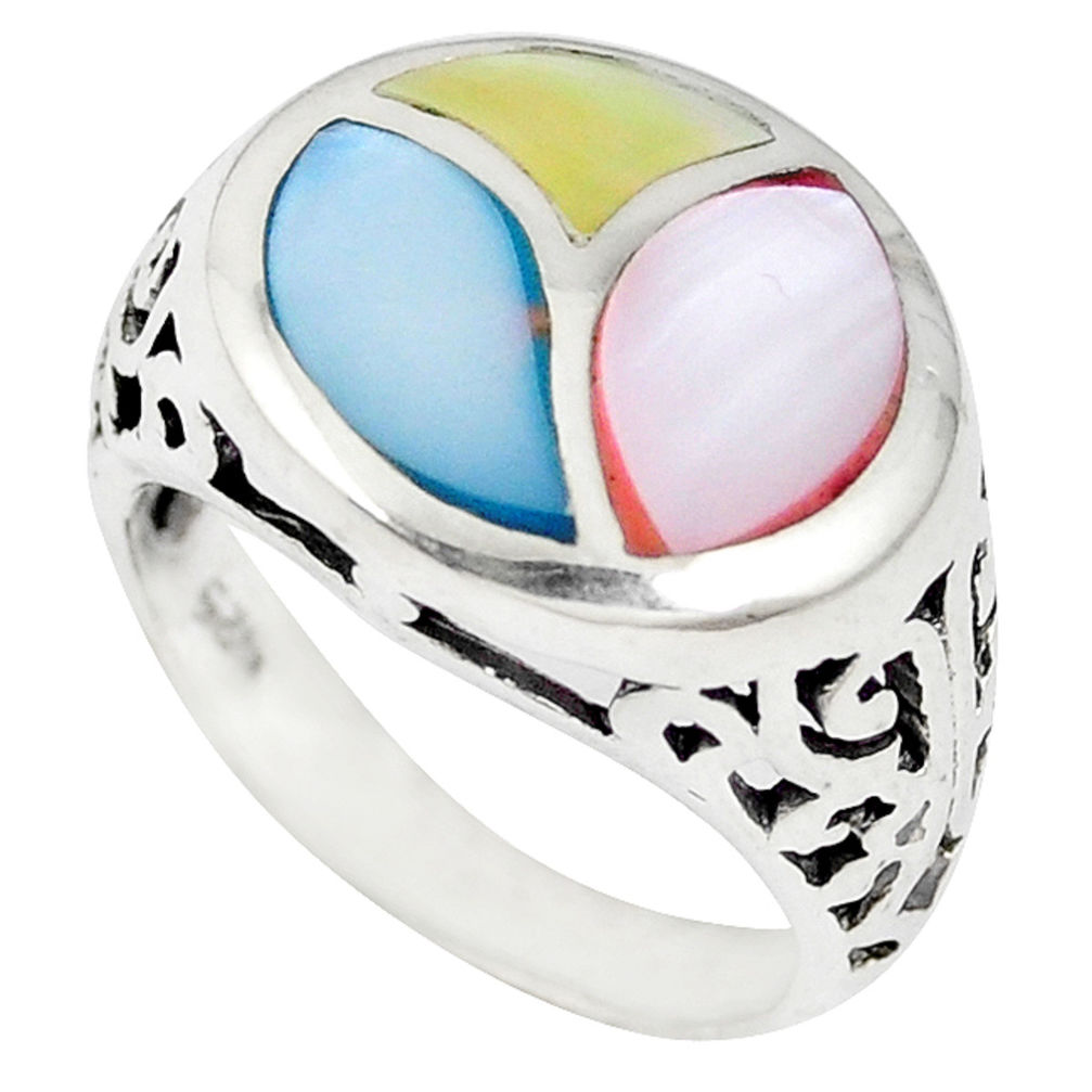 Multi color blister pearl enamel 925 sterling silver ring size 7.5 c12896