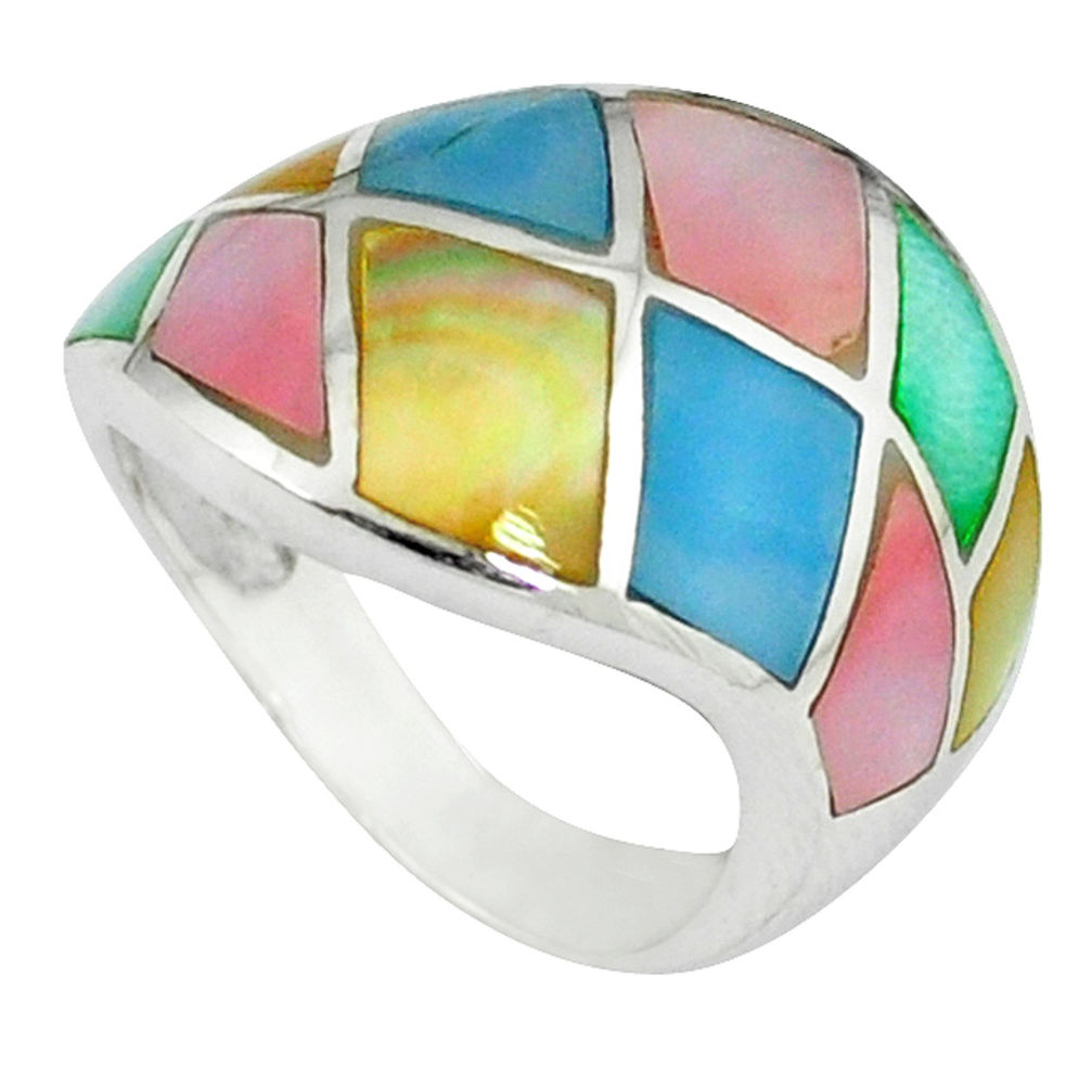 Multi color blister pearl enamel 925 sterling silver ring size 5.5 c12991