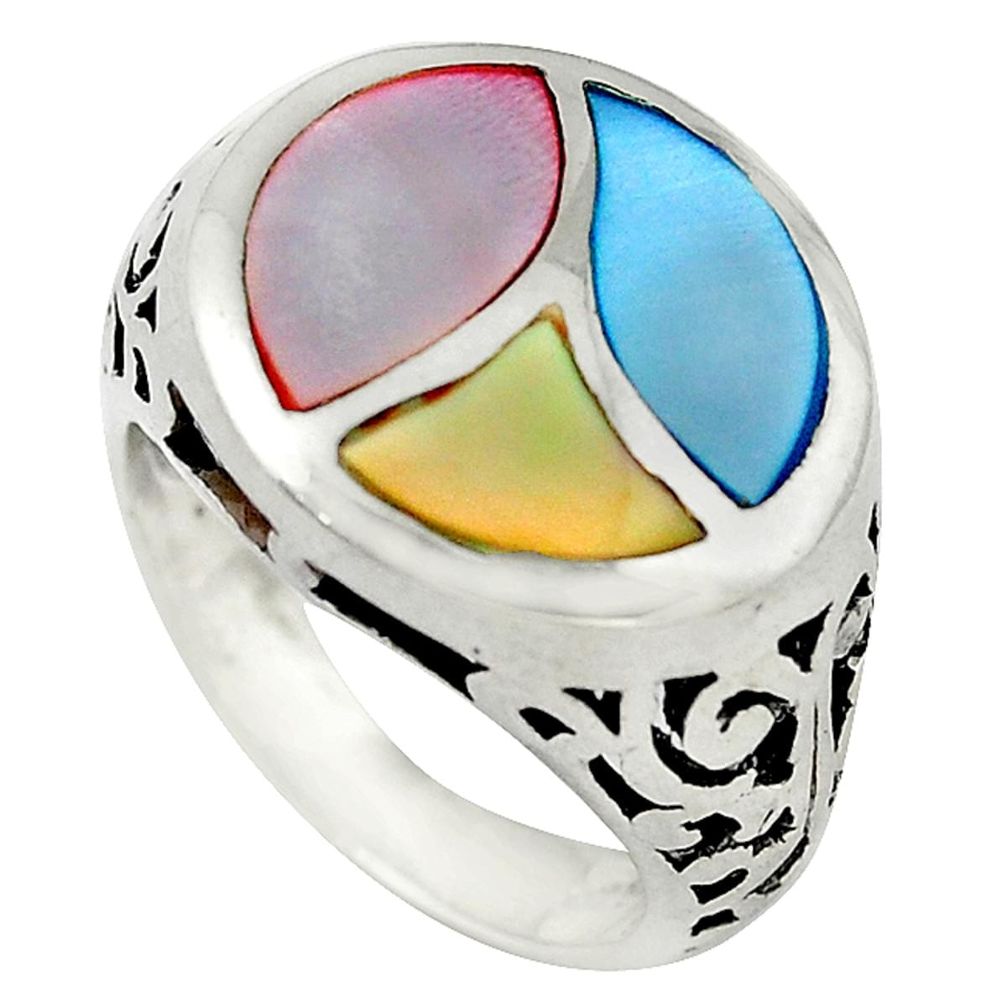 Multi color blister pearl enamel 925 sterling silver ring size 6.5 c21986