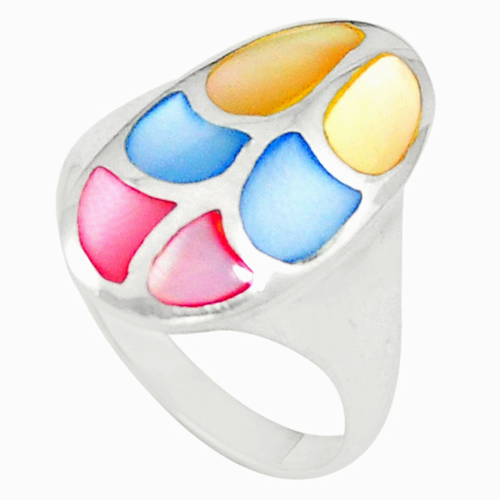 Multi color blister pearl enamel 925 sterling silver ring size 6.5 c21993