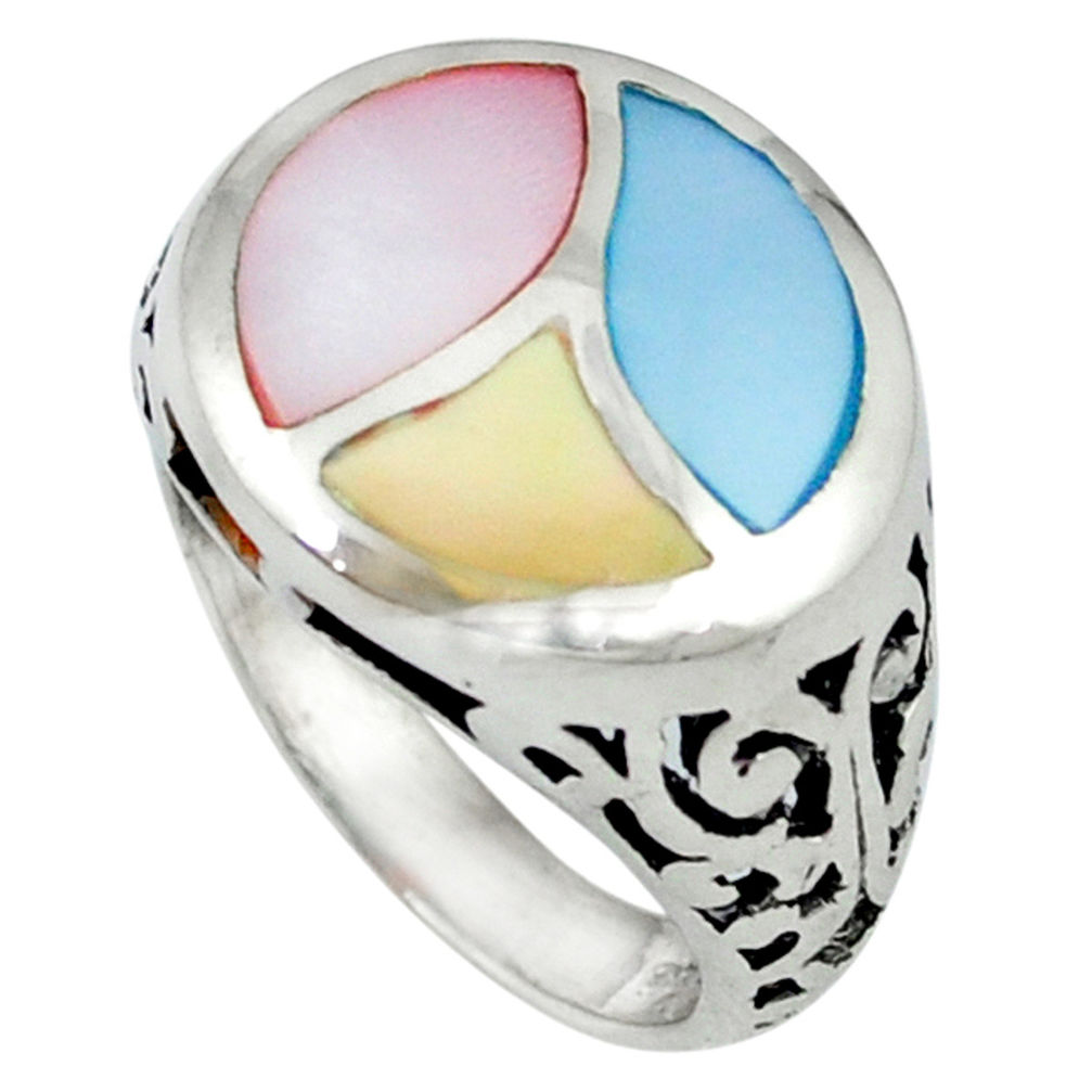 Multi color blister pearl enamel 925 sterling silver ring jewelry size 7 c12888