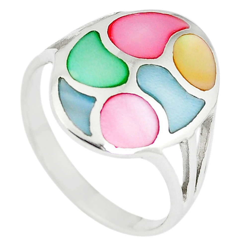 Multi color blister pearl enamel 925 sterling silver ring size 8.5 c12863