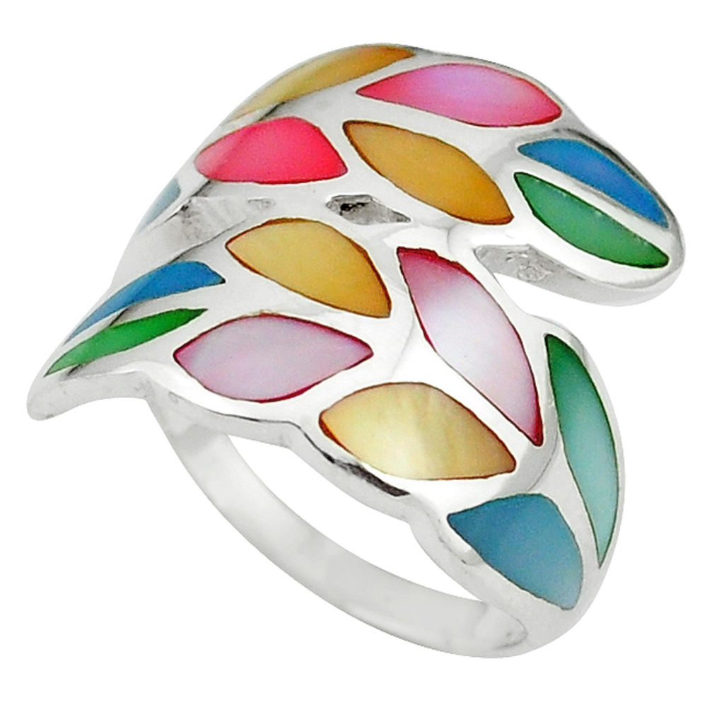 Multi color blister pearl enamel 925 sterling silver ring size 6 a64387 c13590