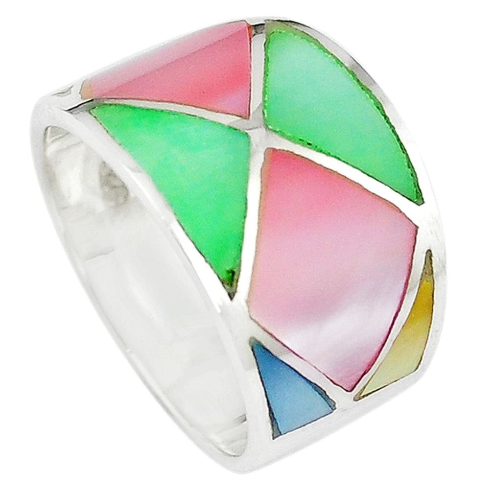 Multi color blister pearl enamel 925 sterling silver ring size 6 a66645 c13034