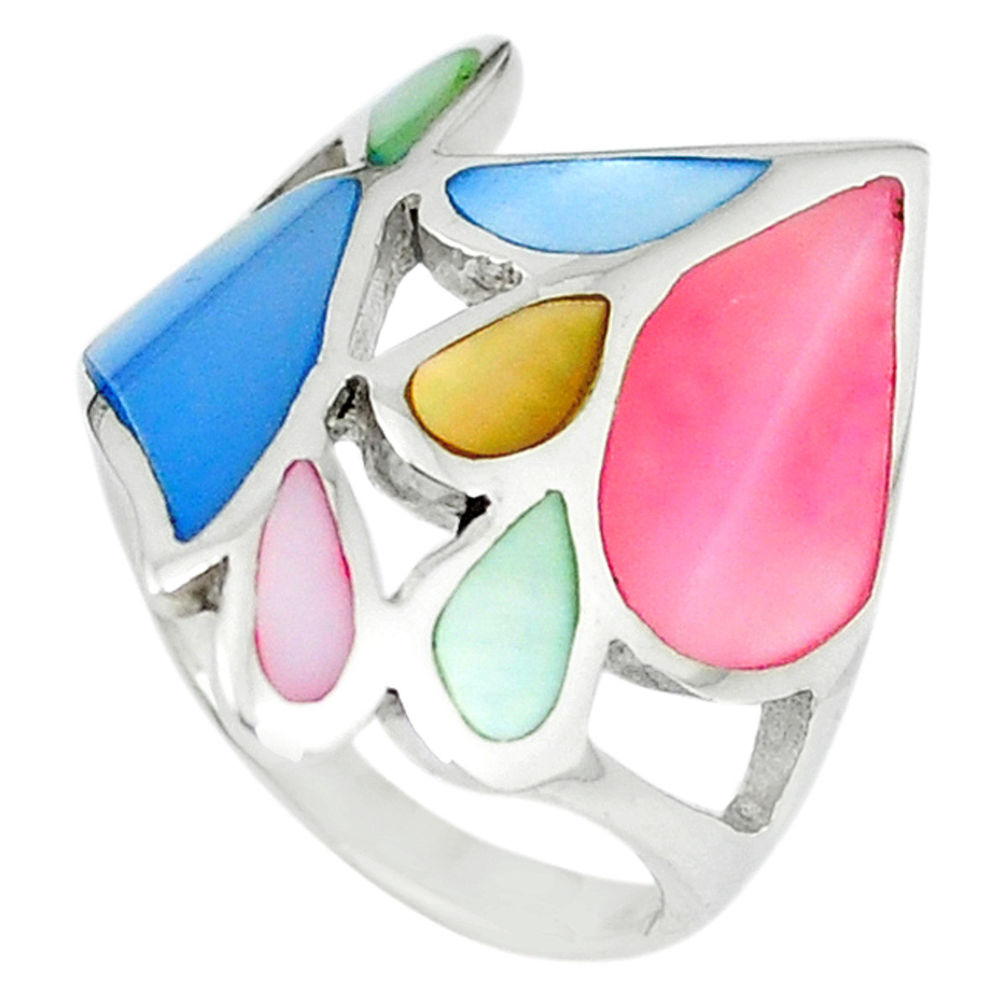 Multi color blister pearl enamel 925 sterling silver ring size 6 a67690 c13581