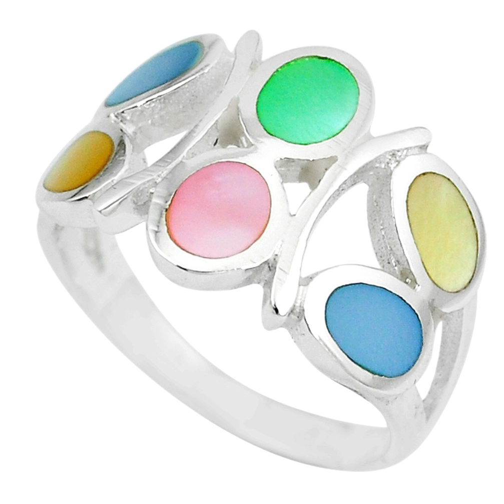 4.02gms multi color blister pearl enamel 925 sterling silver ring size 6 c12986
