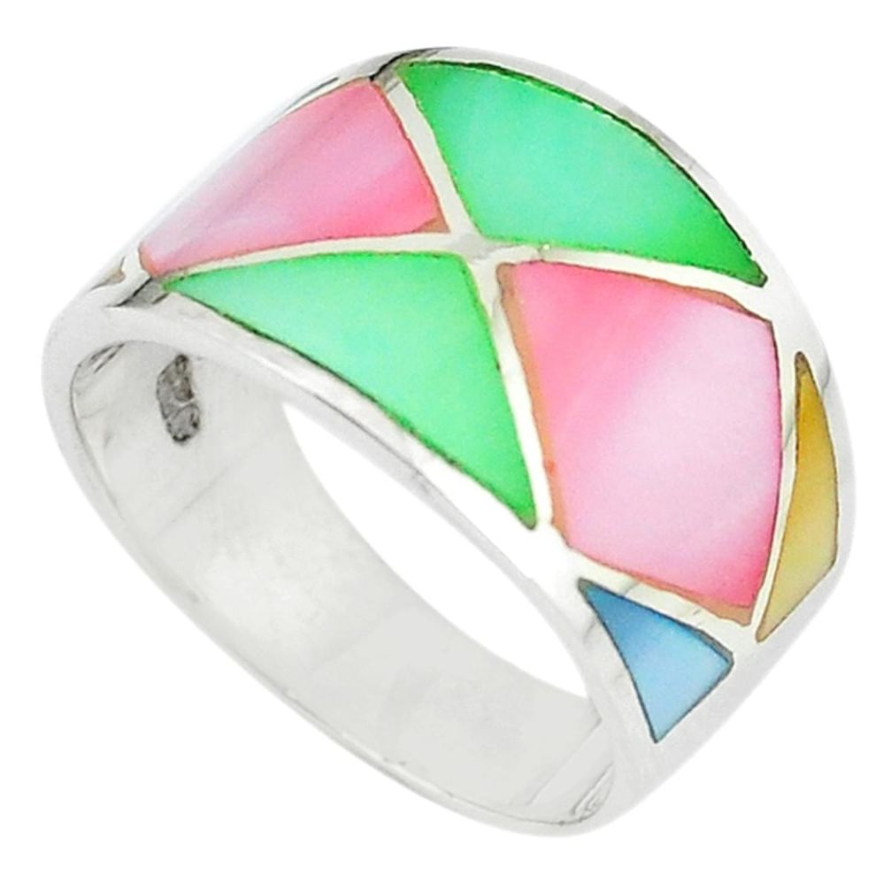 Multi color blister pearl enamel 925 sterling silver ring size 7 a67709 c13024