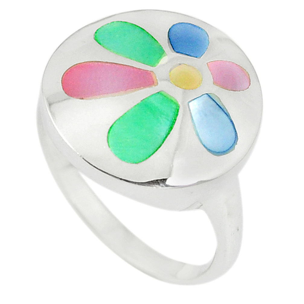 Multi color blister pearl enamel 925 sterling silver ring size 8 a67615 c13052