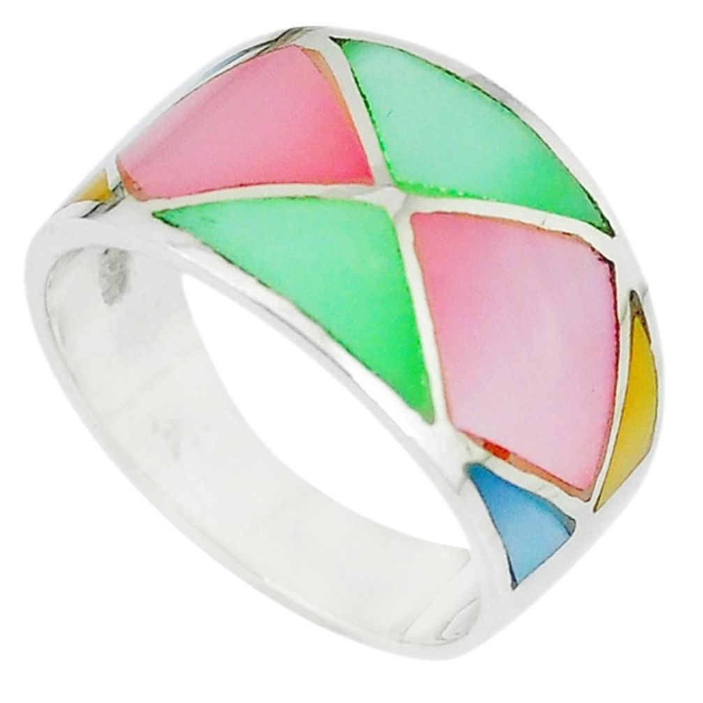 Multi color blister pearl enamel 925 sterling silver ring size 8 a67710 c13027
