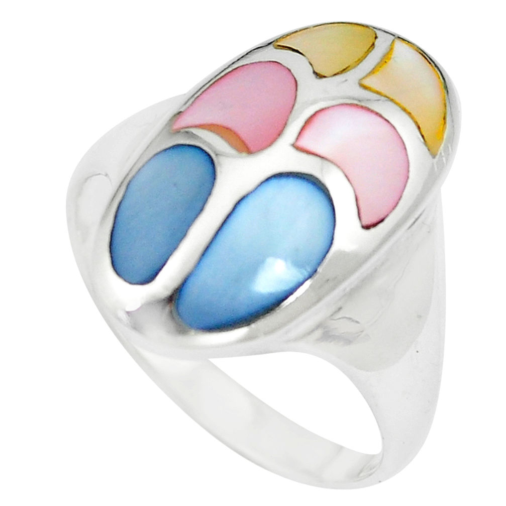 5.89gms multi color blister pearl enamel 925 sterling silver ring size 8 c12869