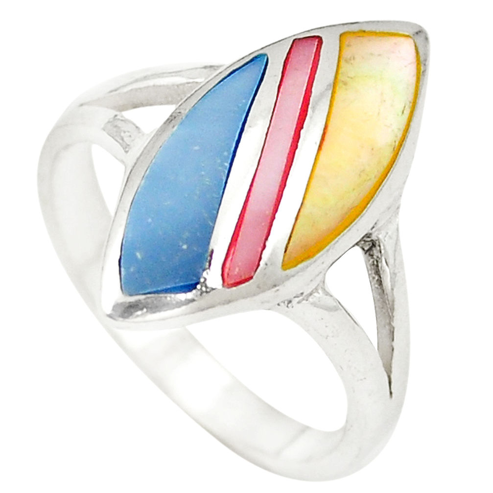 Multi color blister pearl enamel 925 sterling silver ring size 8 c12907