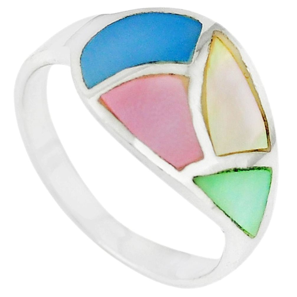 Multi color blister pearl enamel 925 sterling silver ring size 9 a66627 c13339