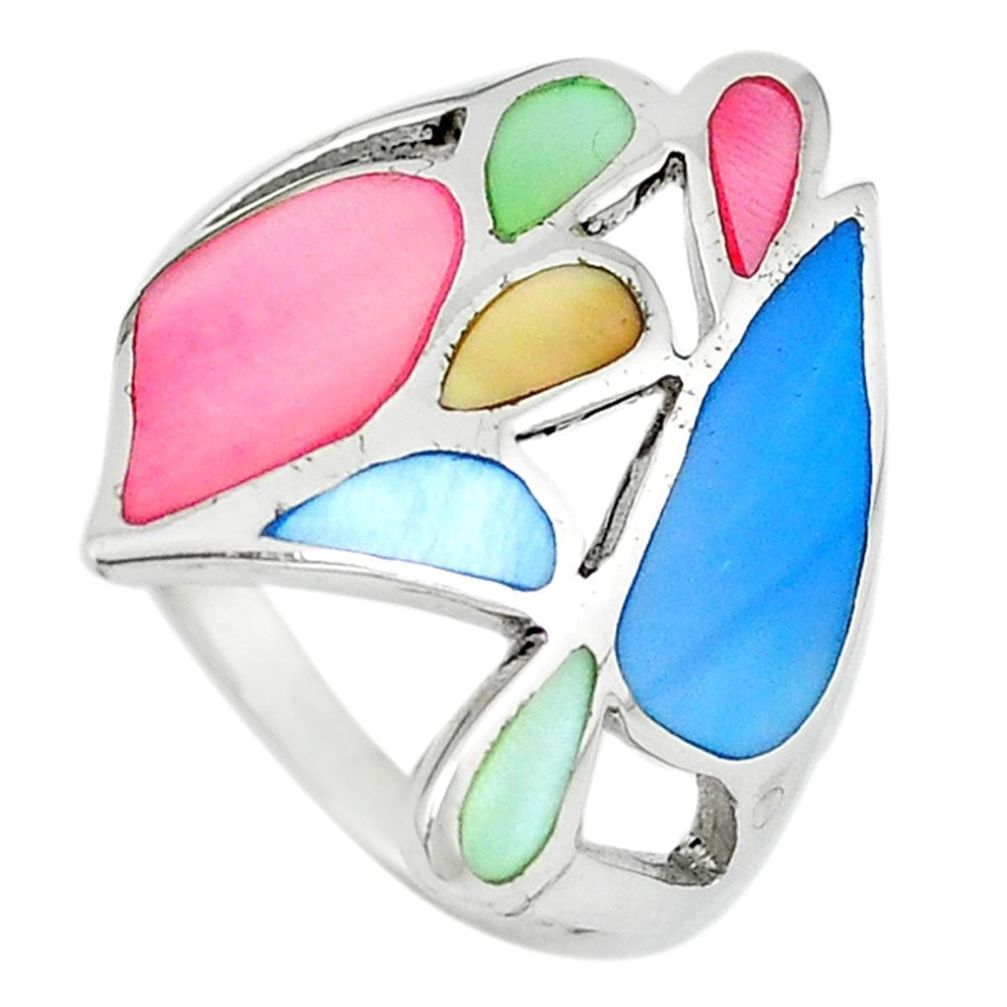 Multi color blister pearl enamel 925 sterling silver ring size 9 a67686 c13599