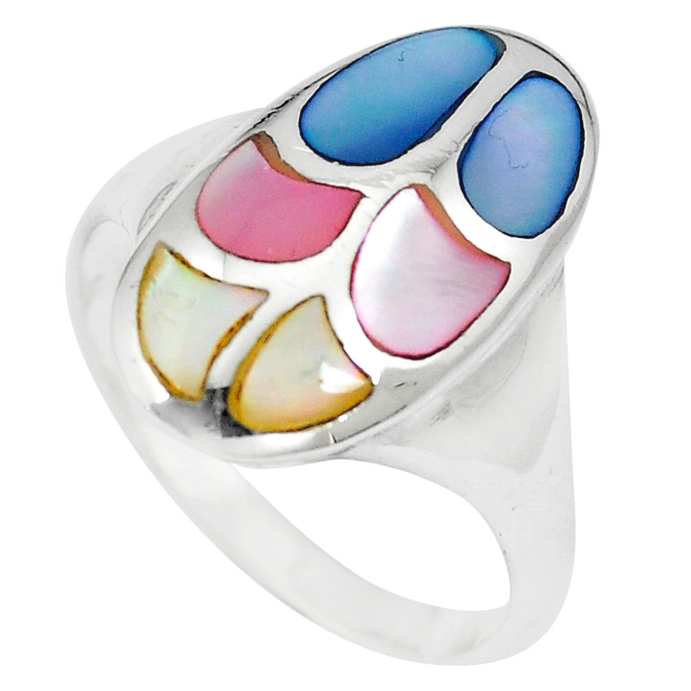 5.69gms multi color blister pearl enamel 925 sterling silver ring size 9 c12866