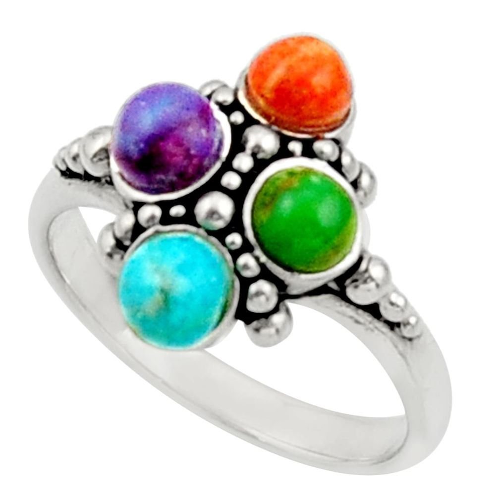 2.13cts multi color copper turquoise 925 sterling silver ring size 7 c9856