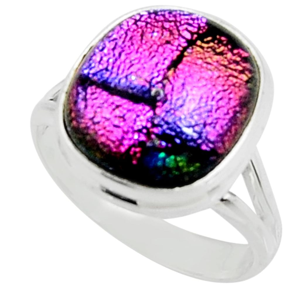7.48cts multi color dichroic glass 925 silver solitaire ring size 8.5 r22423