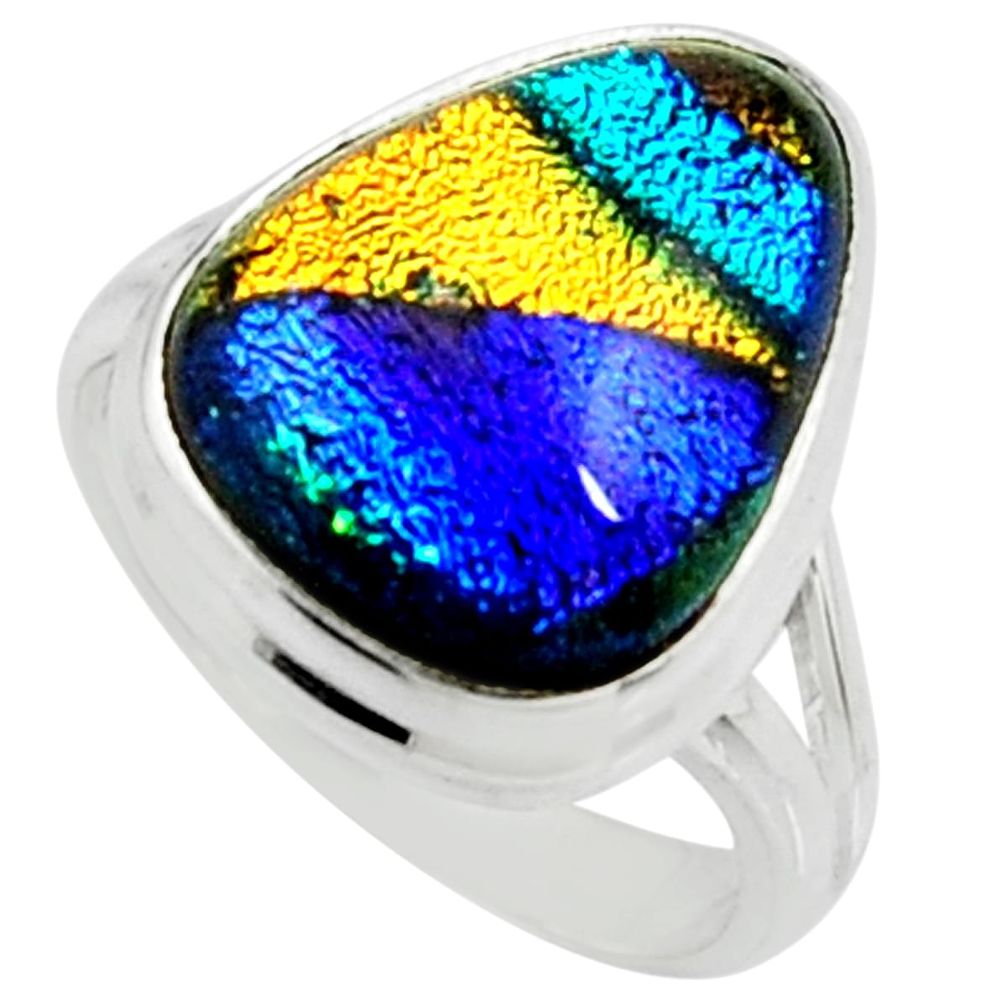 8.83cts multi color dichroic glass 925 silver solitaire ring size 6.5 r22426