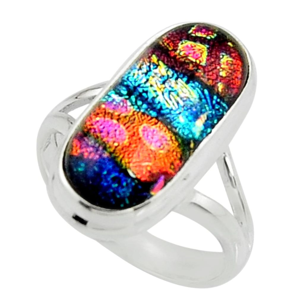 8.76cts multi color dichroic glass 925 silver solitaire ring size 7.5 r22428