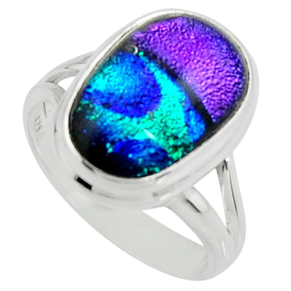 8.83cts multi color dichroic glass 925 silver solitaire ring size 7.5 r22430