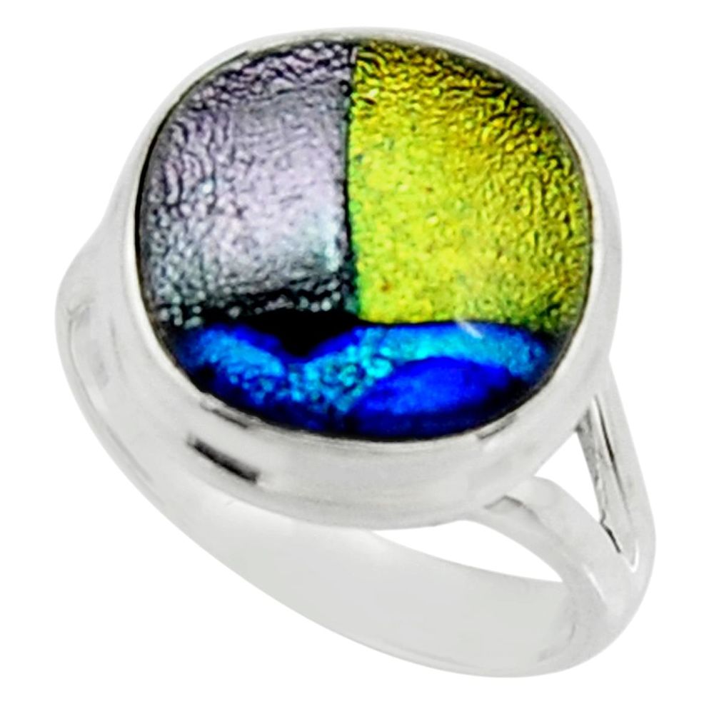 7.22cts multi color dichroic glass 925 silver solitaire ring size 7.5 r22438