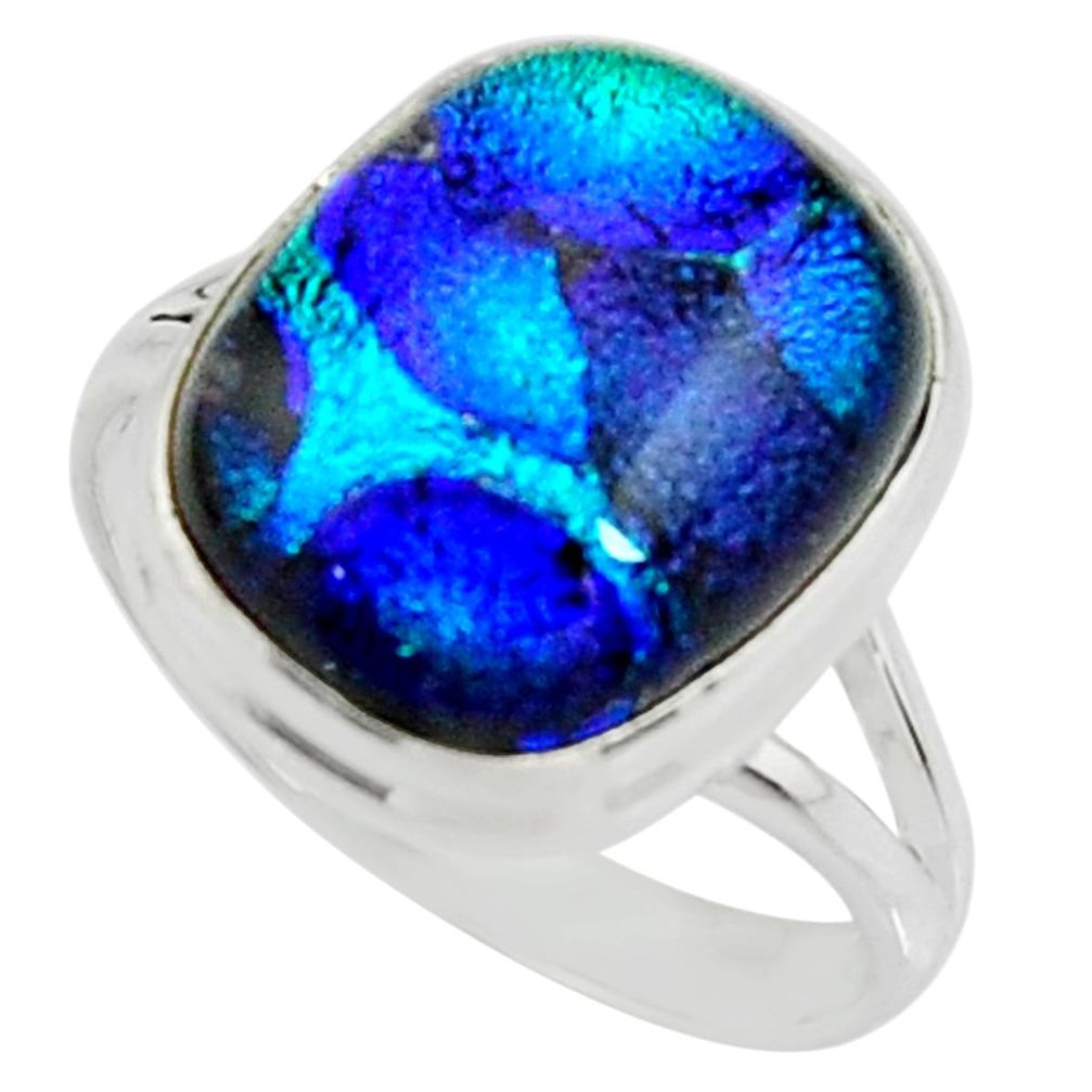 9.44cts multi color dichroic glass 925 silver solitaire ring size 10 r22435