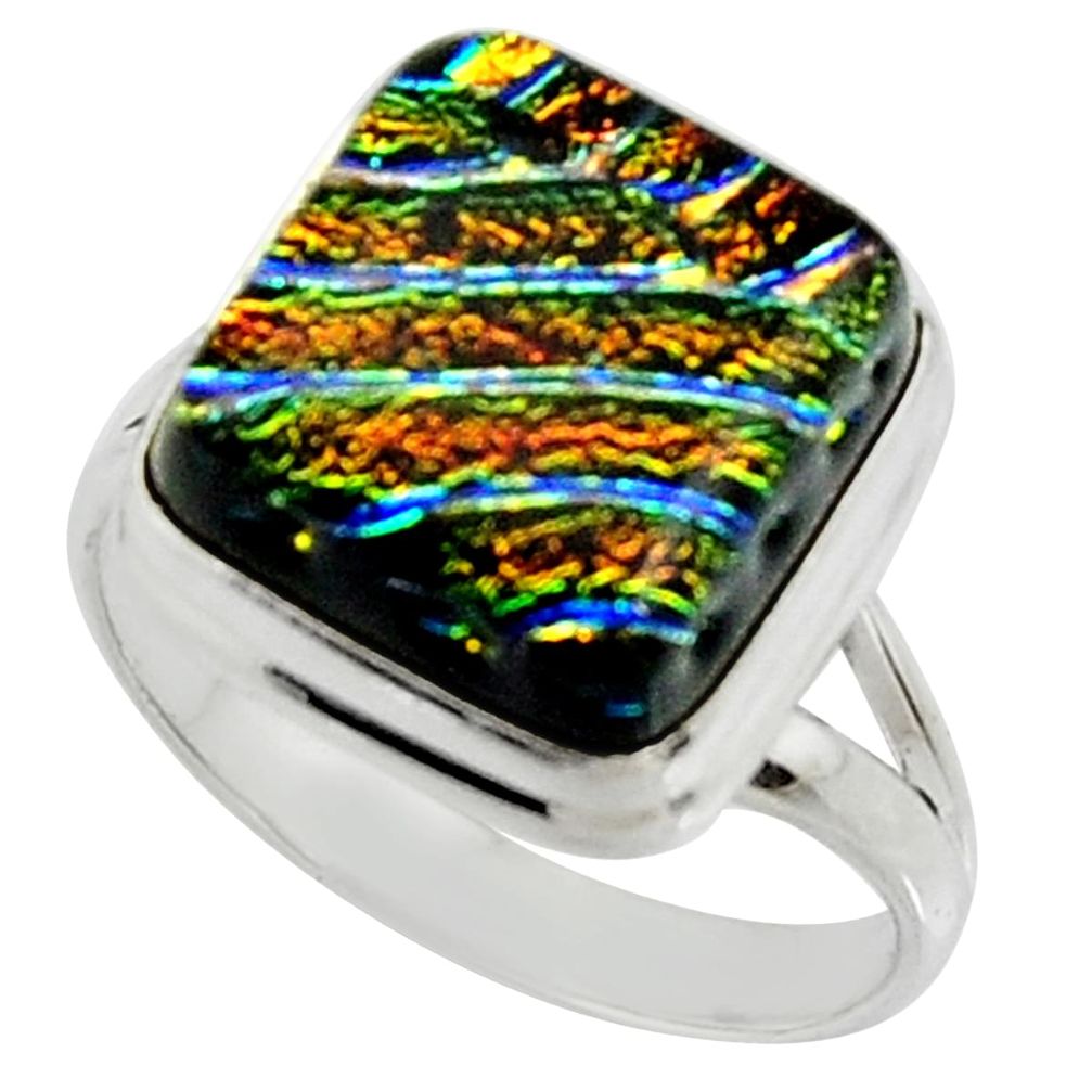 12.24cts multi color dichroic glass 925 silver solitaire ring size 10 r22445