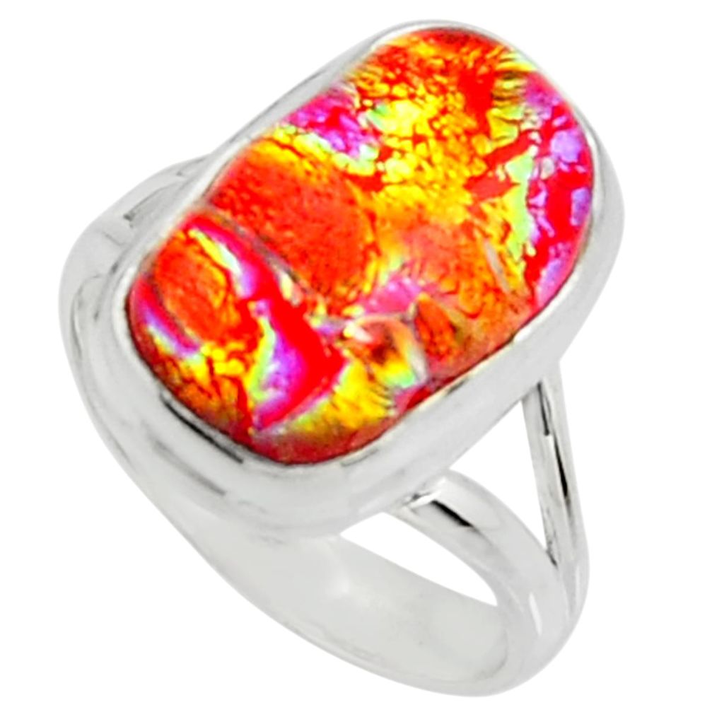 7.83cts multi color dichroic glass 925 silver solitaire ring size 6 r22437