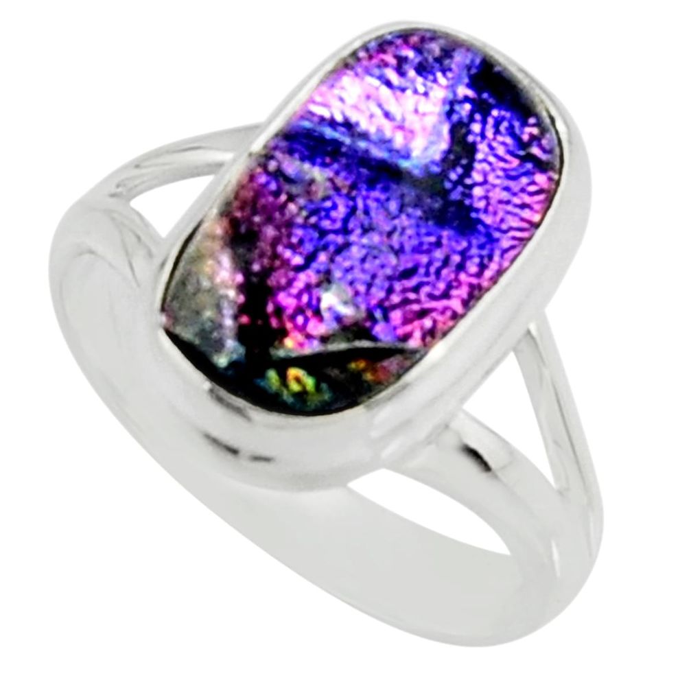 6.58cts multi color dichroic glass 925 silver solitaire ring size 8 r22431