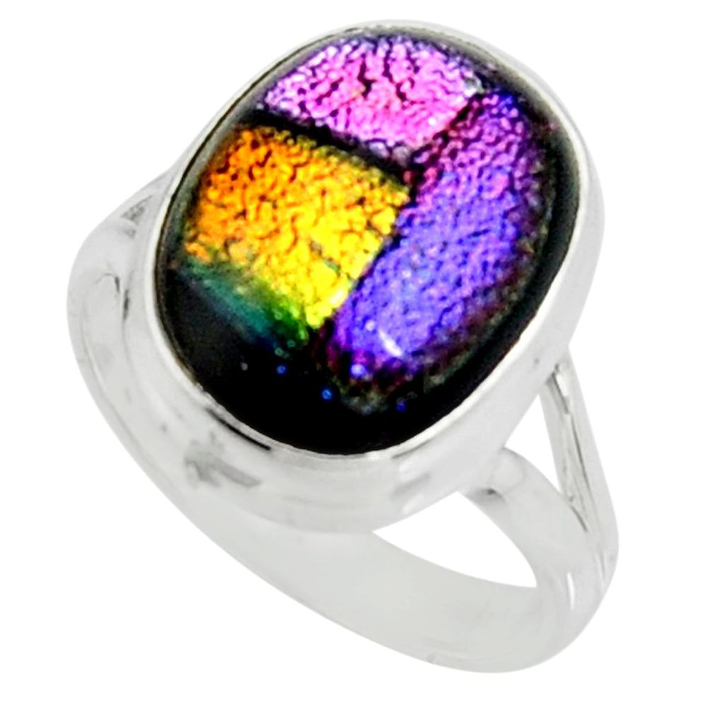 9.39cts multi color dichroic glass 925 silver solitaire ring size 8 r22433