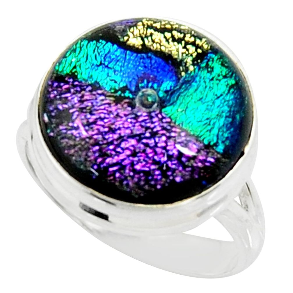 12.64cts multi color dichroic glass 925 silver solitaire ring size 8 r22441