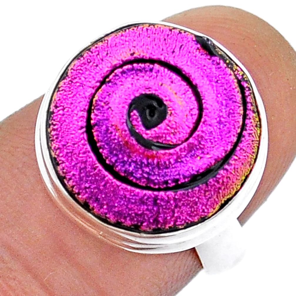 10.12cts multi color dichroic glass 925 sterling silver ring size 6 u90872