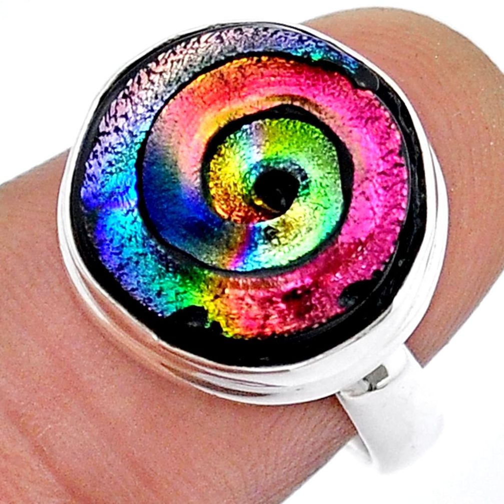 10.15cts multi color dichroic glass 925 sterling silver ring size 7 u90871