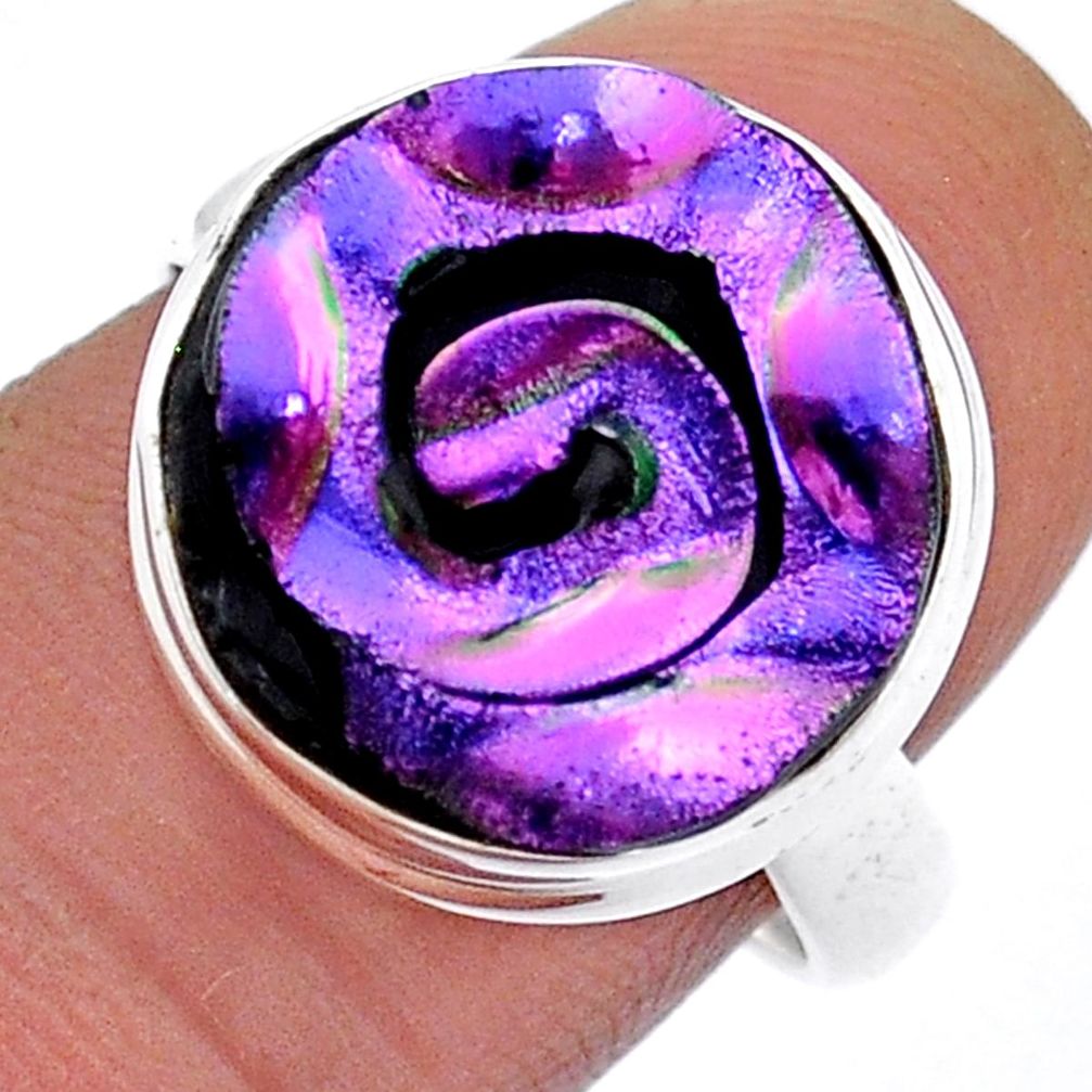 10.57cts multi color dichroic glass 925 sterling silver ring size 8 u90874