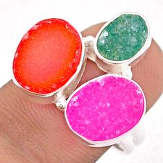 11.66cts multi color druzy 925 sterling silver ring jewelry size 7.5 t92096